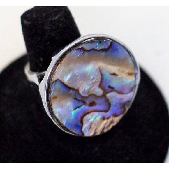 Size 8, Vintage Aurora Sky Oval Silver Tone Adjustable Ring - A23 - Picture 1 of 3